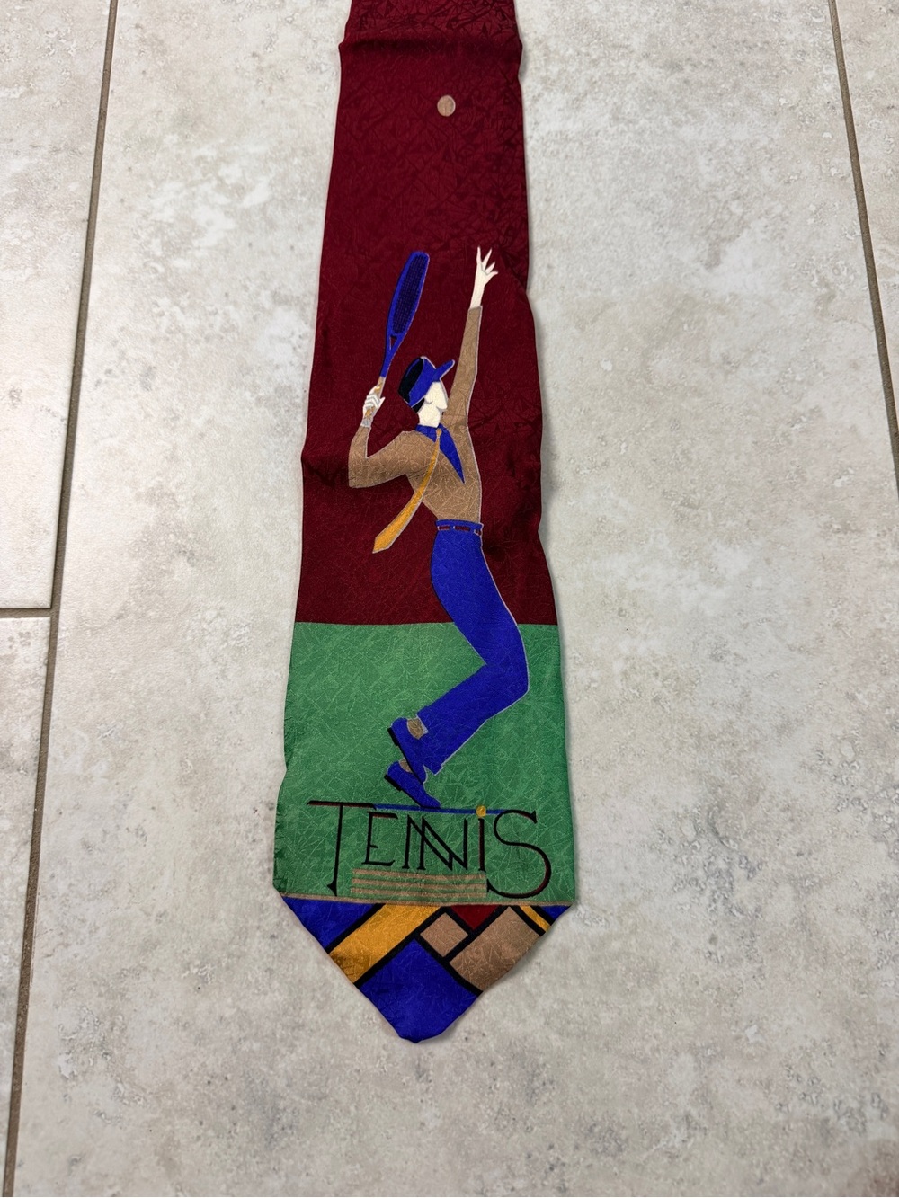 Montagu Tennis Player Novelty Necktie Vintage Mens Sports Tie Burgundy Blue